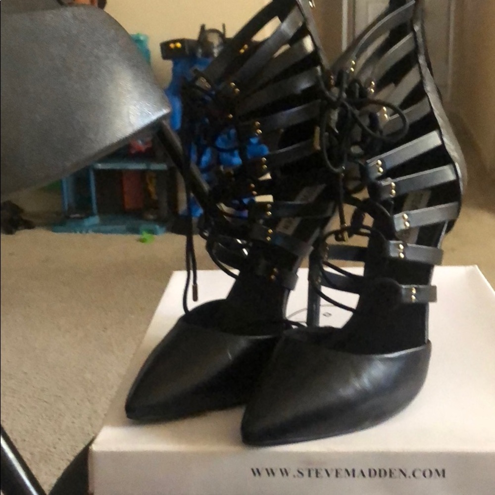 Black Leather “Lace” Heels